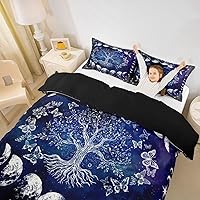 Vista 4 de Erosebridal Juego de ropa de cama con diseño de árbol de la vida, tamaño Queen para niños y niñas, diseño bohemio exótico de mariposa, funda
