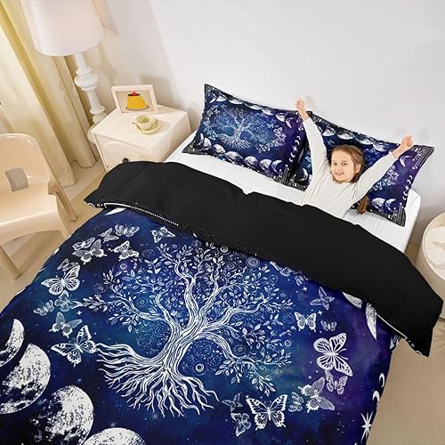Miniatura 4 de Erosebridal Juego de ropa de cama con diseño de árbol de la vida, tamaño Queen para niños y niñas, diseño bohemio exótico de mariposa, funda de