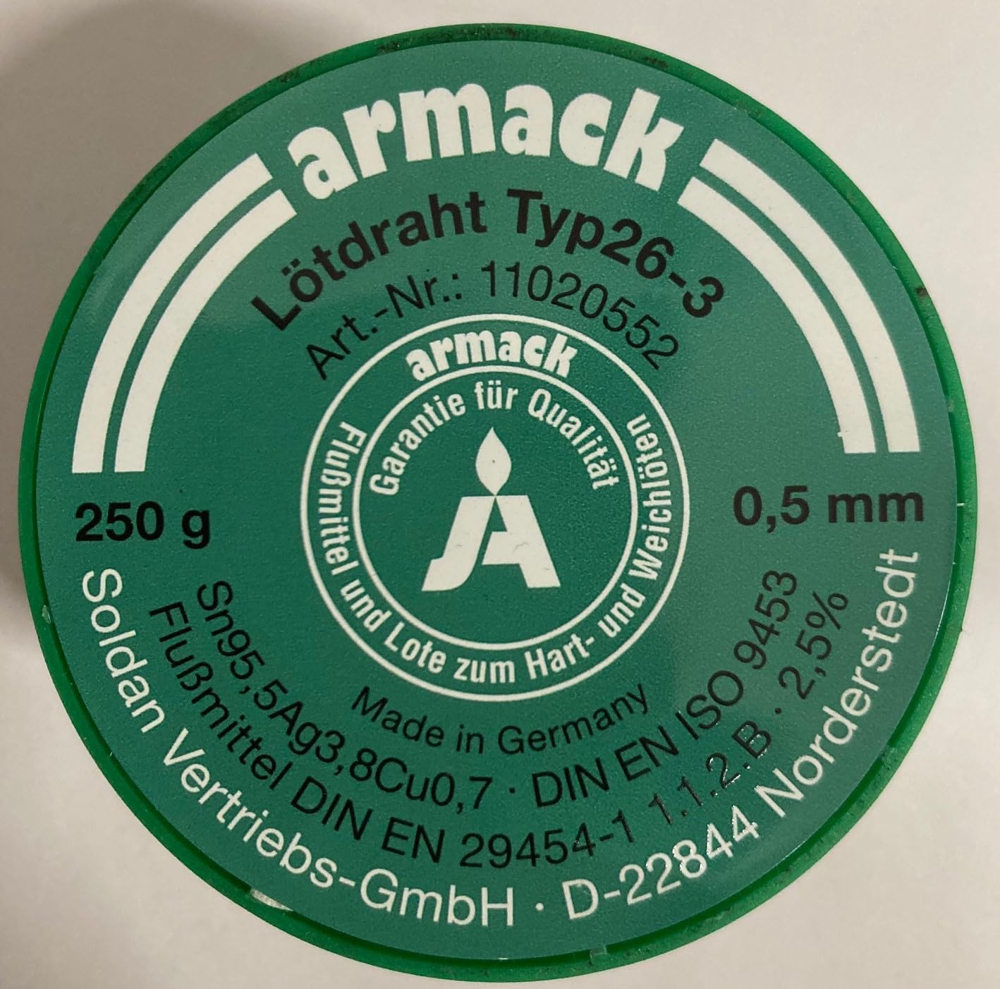 armack Fil à souder type 26-3 0,5 mm Ø 250 g sans plomb Sn95Ag4Cu1 rempli de flux