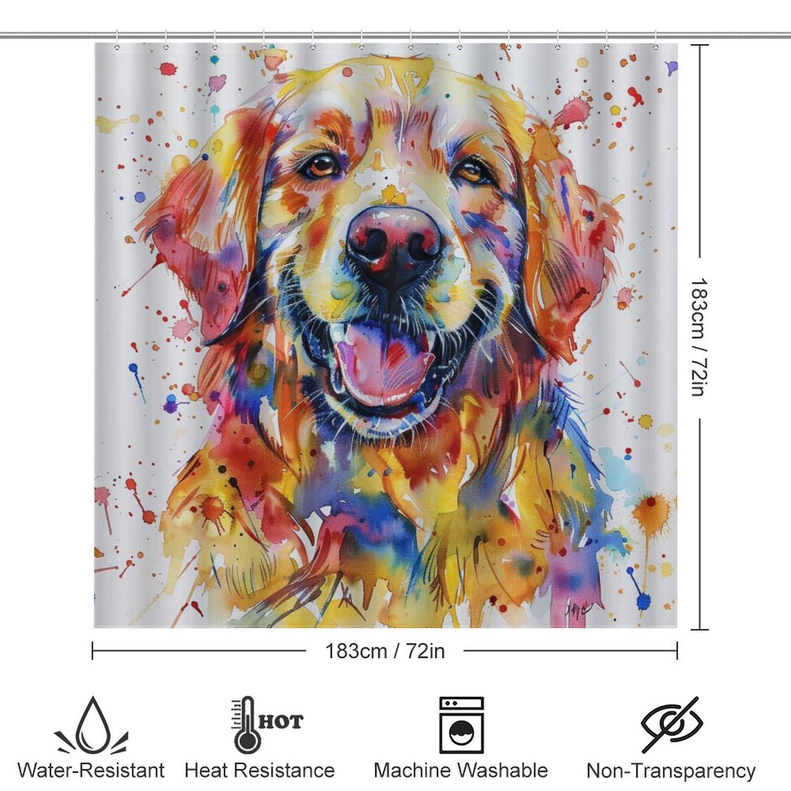 Set di 4 tende da doccia con motivo a cane e animale, con copriwater, tappetino a forma di U e tappetini antiscivolo, set di tende da doccia con simpatico Golden Retriever e acquerello, arredo bagno,