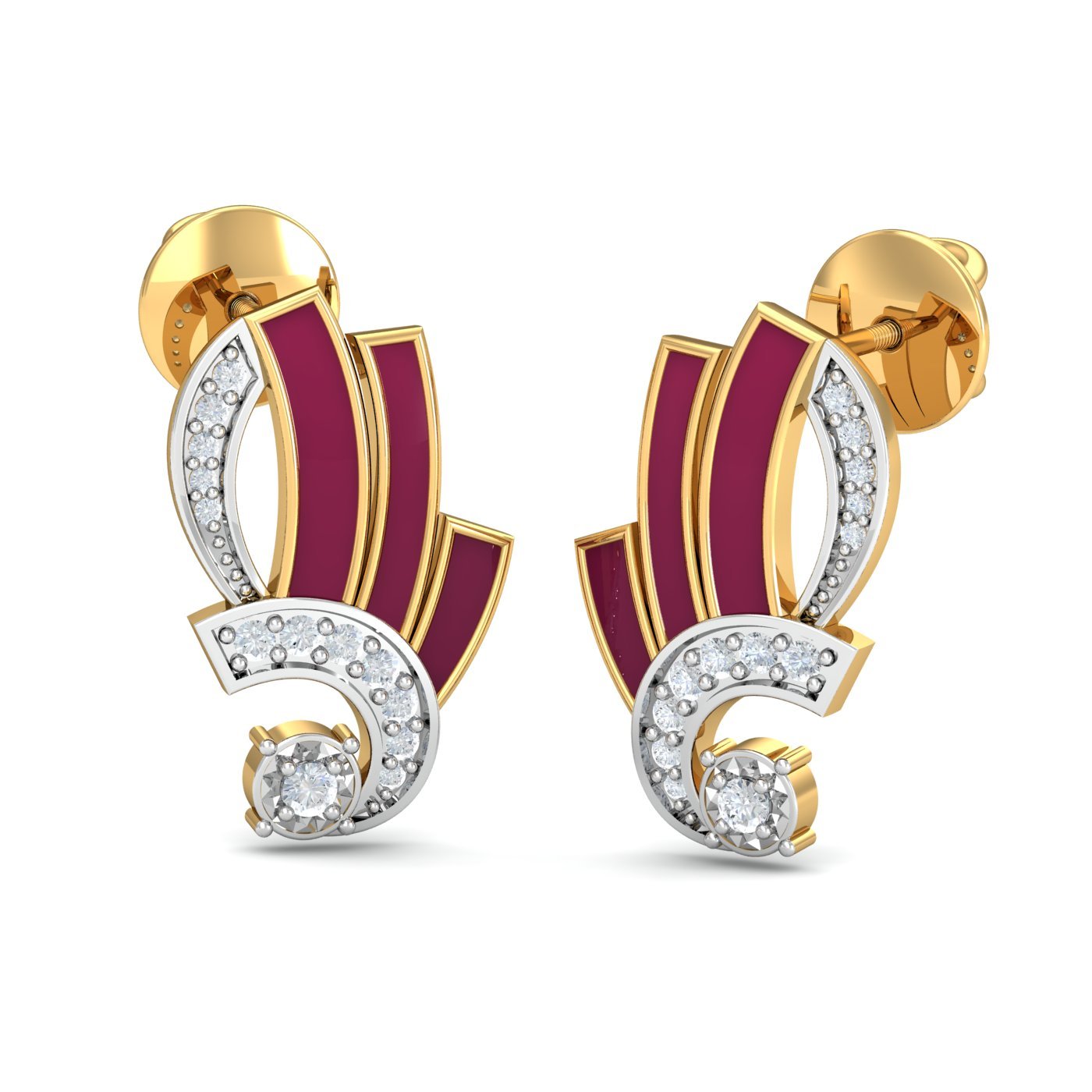 14KT Yellow Gold Diamond Swing Enamel Stud Earrings for Women-image-32
