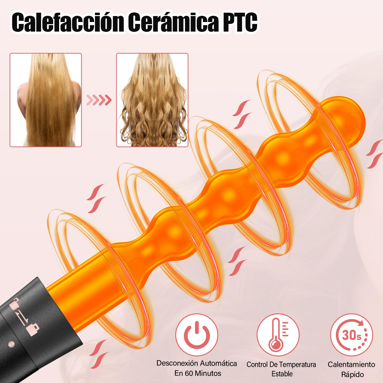 Rizador de Pelo 5 en 1 con 5 Accesorios Intercambiables, Rizador Pelo Ondas, Plancha Ondas de Cerámica, Temperatura Ajustable, Calentamiento Rápido, Rizador Tres Barriles para Rizos y Ondas