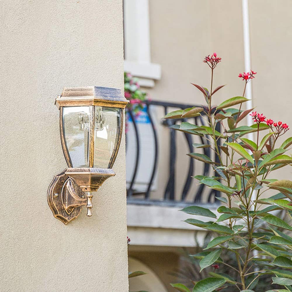 Focos solares de pared para exteriores, impermeables, LED, para terraza, farol de pared, lámpara de pared europea para jardín, luz de aluminio para jardín, luz de pared exterior, aplique de pared pa