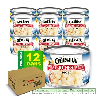GEISHA Water Chestnuts Diced 8OZ. (Pack of 12), Water Chestnuts | Kosher Certified - No Salt & Sugar added - Gluten Free-Less than 100 Calories per Container