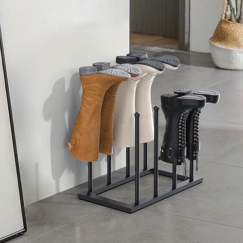 Miniatura 6 de Urban Deco Zapatero de pie independiente, organizador de botas para botas altas, estante de metal negro para botas de 4 pares, organizador de