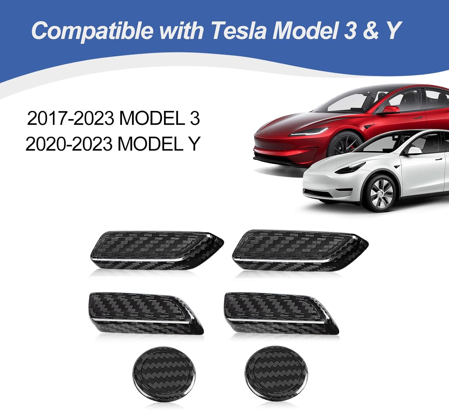 Real Carbon Fiber Interior Seat Adjustment Button Cover Trim Compatible with Tesla Model 3 2017-2023, Model Y 2020-2023 Decorations Interior Kit Carbon Fiber Interior Accessories, Black