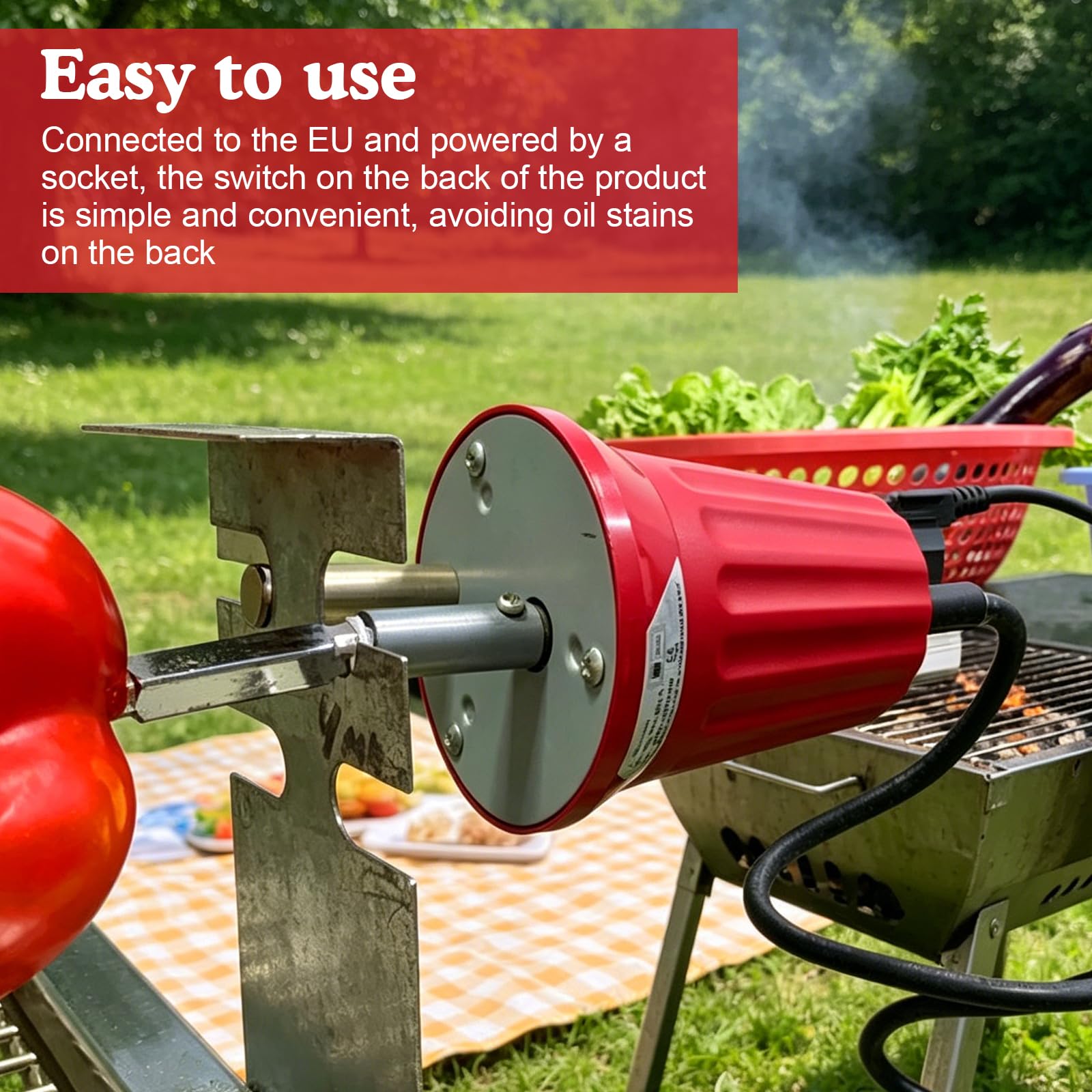 GBKDQQ Grillmotor, Barbecue Grillmotor, DC 220V-240V Elektromotor Grill, ABS Barbecue Rotator Motor Grill, EU-Stecker, Elektrische Maschine Outdoor BBQ Werkzeug Zubehör(Rot)