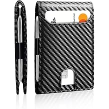 Slim Wallet for Men,Money Clip Minimalist Card Wallet RFID Blocking Front Pocket Bifold Mens Wallet Thin Credit Card Holder with 11 Card Slots ID Window Carbon Black&Black