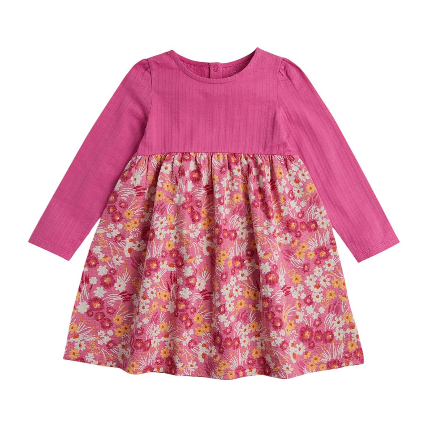 Mothercare Girls Toasted Petals Printed Full Sleeve Dress, Pink