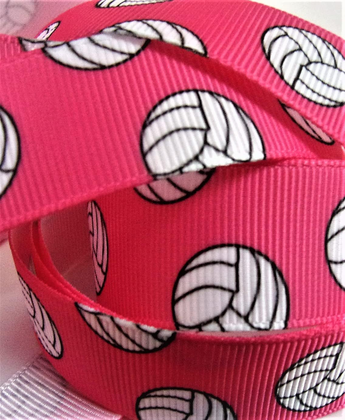 Grosgrain Ribbon - Pink Volleyball Print - 7/8 Wide - 10 Yards - DIY Team Hair Bows!