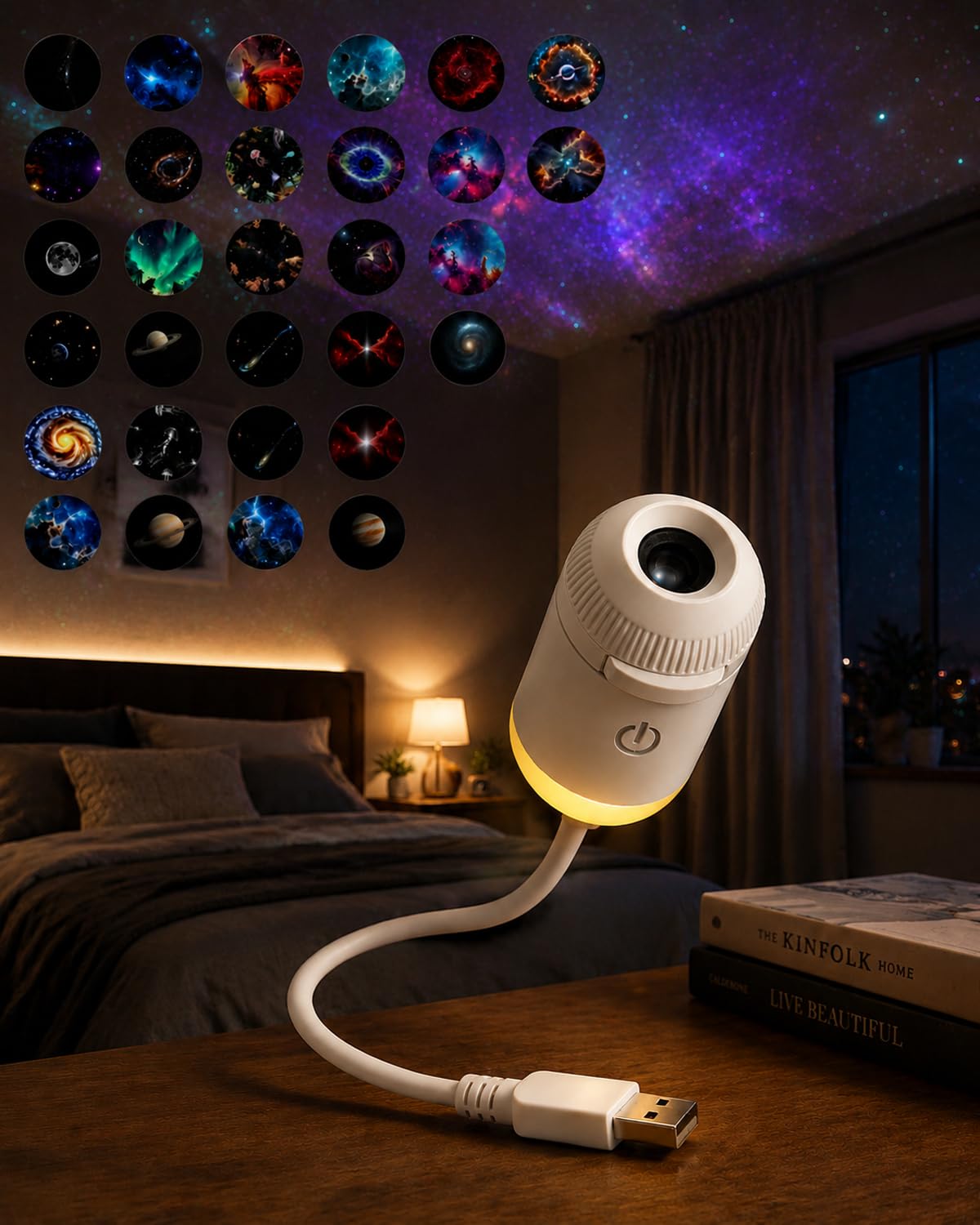 Xintianwang Oklumi Galaxy Ceiling Projector, Starry Sky Galaxy Light Projector for Bedroom Ambient Night Lighting, Adjustable Focus LED Home Decor Lamp