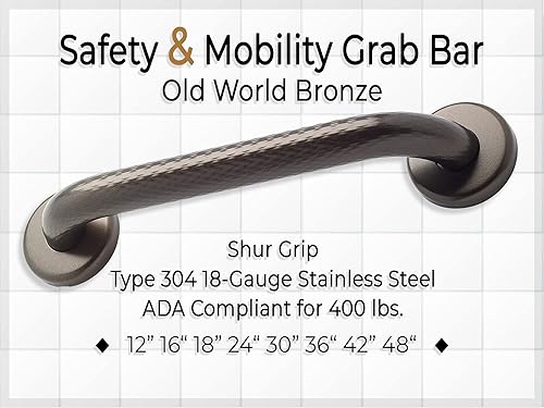 Miniatura 9 de Barra de seguridad ADA para ducha, baño, hogar, acero inoxidable tipo 304, discapacitados para personas mayores, agarre moleteado, bronce del viejo