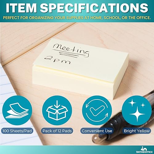 Miniatura 7 de 1InTheOffice Notas adhesivas pequeñas de 1.5 x 2, bloc autoadhesivo, notas emergentes de 1.5 x 2, amarillo, 100 hojas, 12 unidades