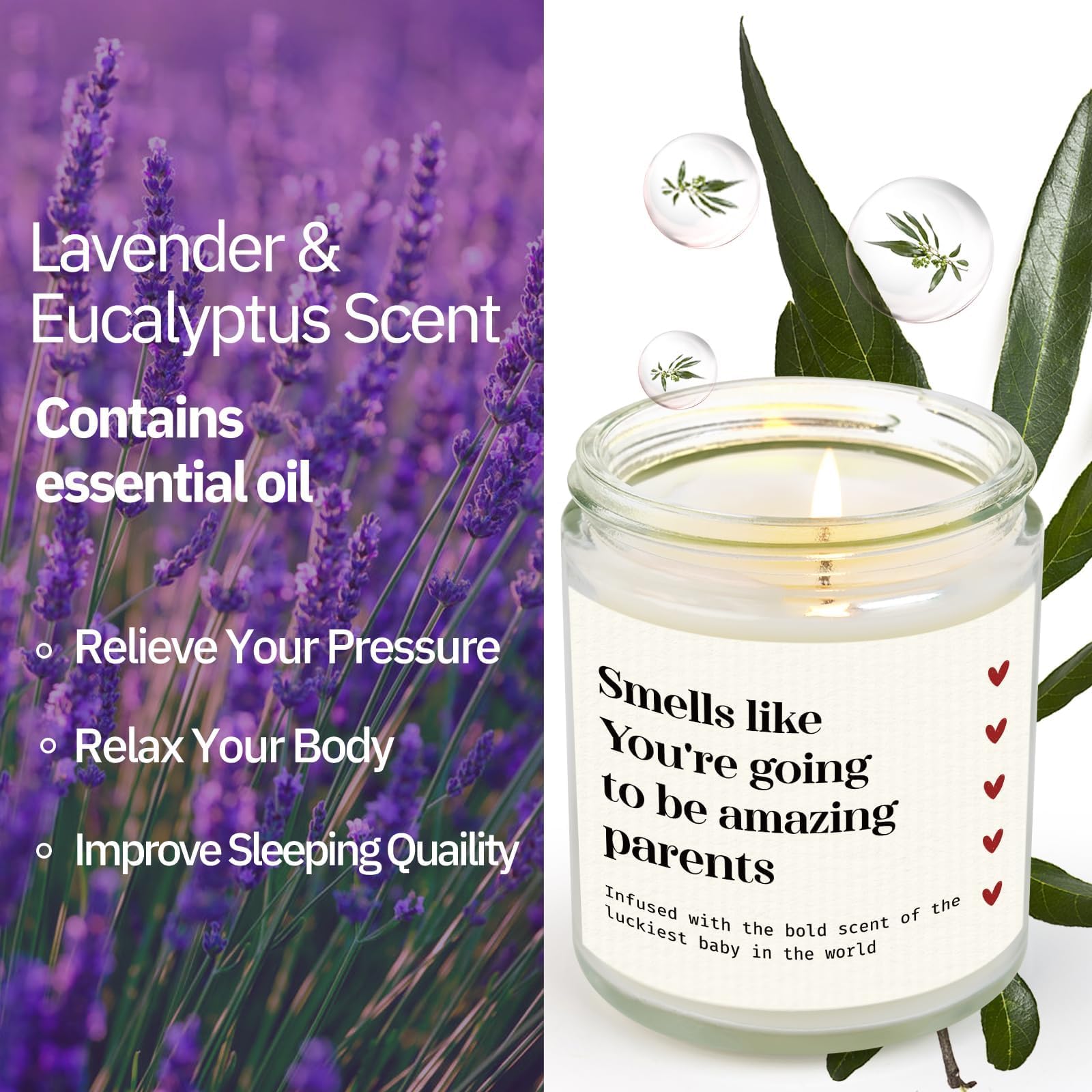 SteadStyle New Parents Gifts for Couples, Soy Wax Lavender Scented Candle - Gender Reveal Gifts for Parents to Be (7oz)