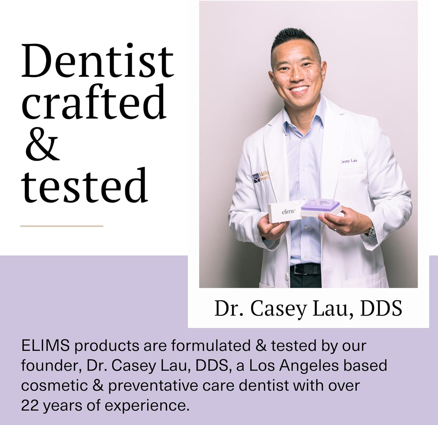 ELIMS Teeth Whitening Strips for Sensitive Teeth 21 Treatments – Food-Grade & Made by Dentists - Whiten Up to 7 Shades - Dissolving Mess-Free Application - Visible Results in 14 Days - 42 Strips