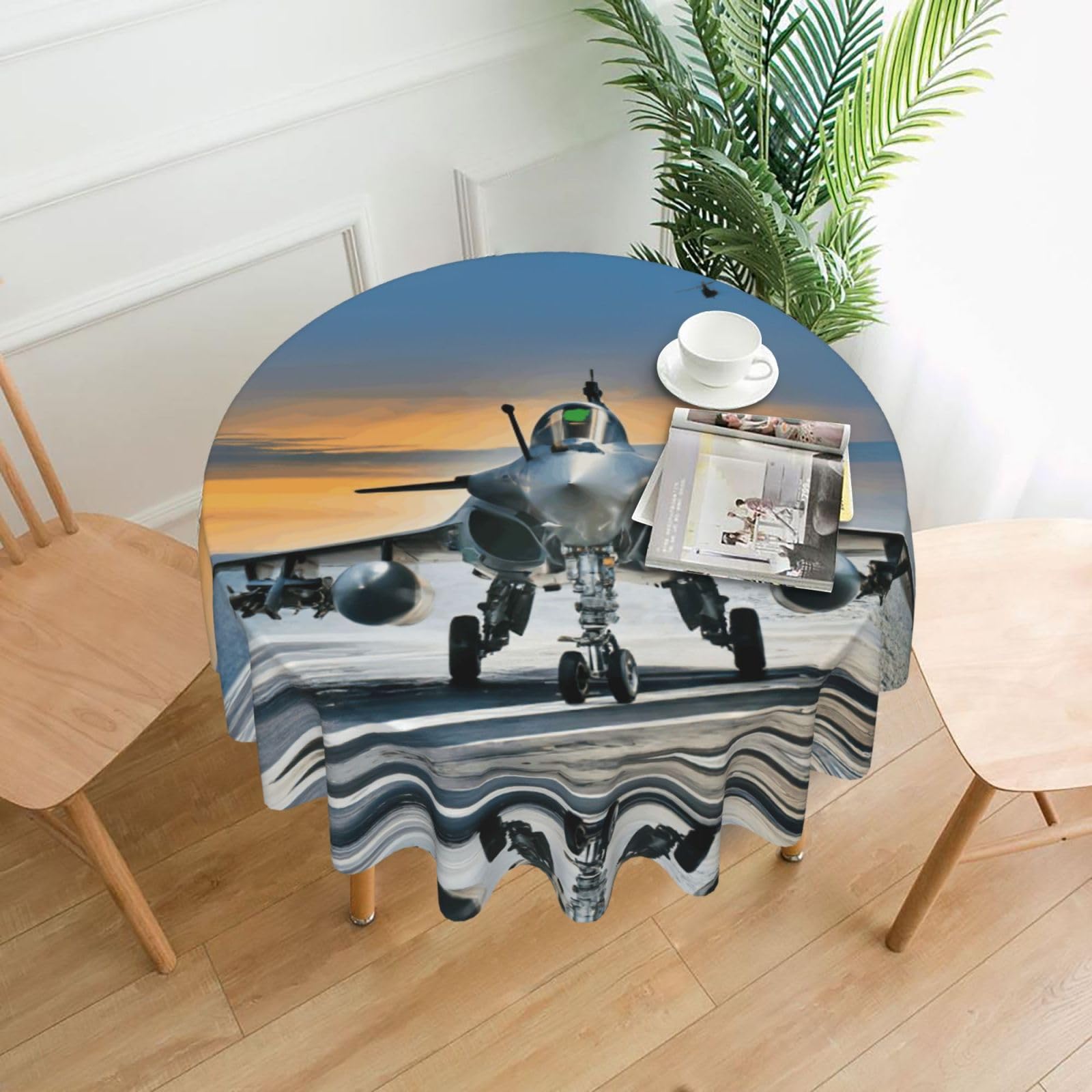 Zcmkjlg Airplane Print Quick Ship Round Tablecloth 60in Polyester Washable Cover for Dining Room