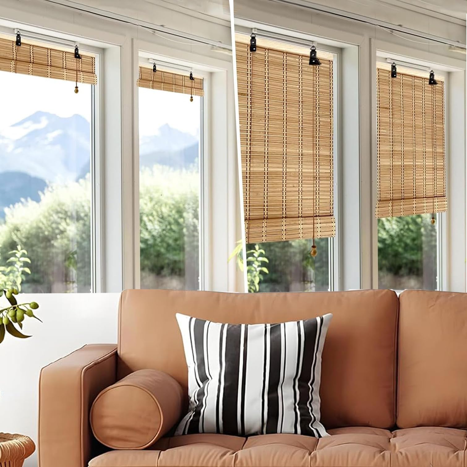 Stores en Bambou pour Fenêtre,Store Enrouleur Bambou Naturel,Store Venitien Bois,Store Bateau à Traction Latérale pour Extérieur/Intérieur,Rideau Occultant,Largeur x Hauteur (60x280cm)