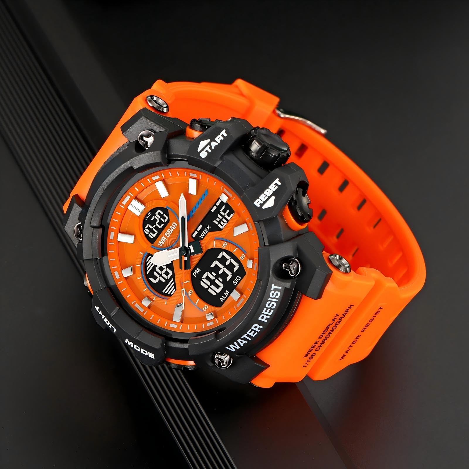 findtime Reloj militar para hombre, resistente al aire libre, analógico, deportivo, con alarma de doble hora, 12/24 horas, fecha, semana, cronómetro, color blanco