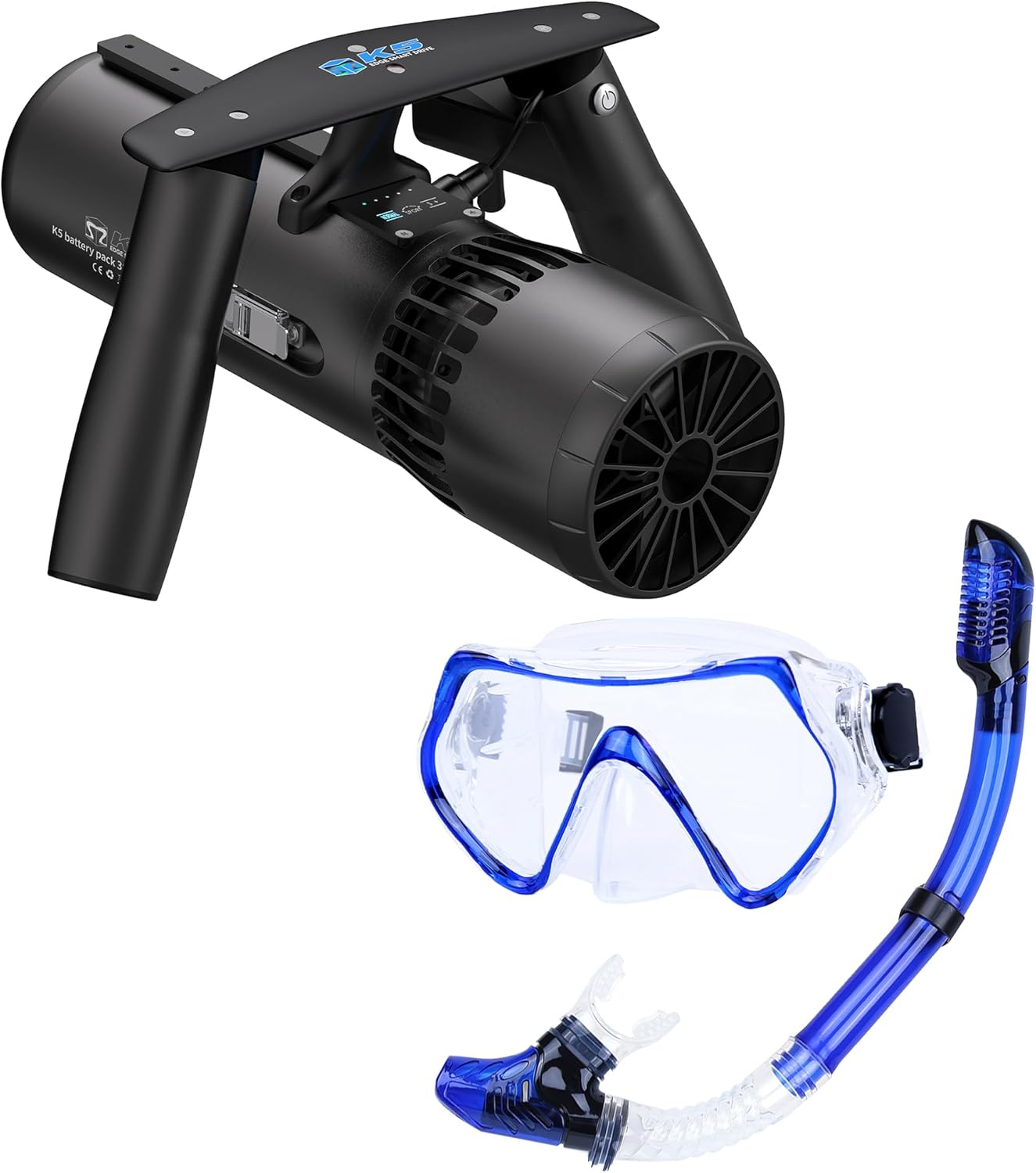 Edge K5 Underwater Scooter + Snorkeling Gear for Adults & Dry Top Snorkel Set