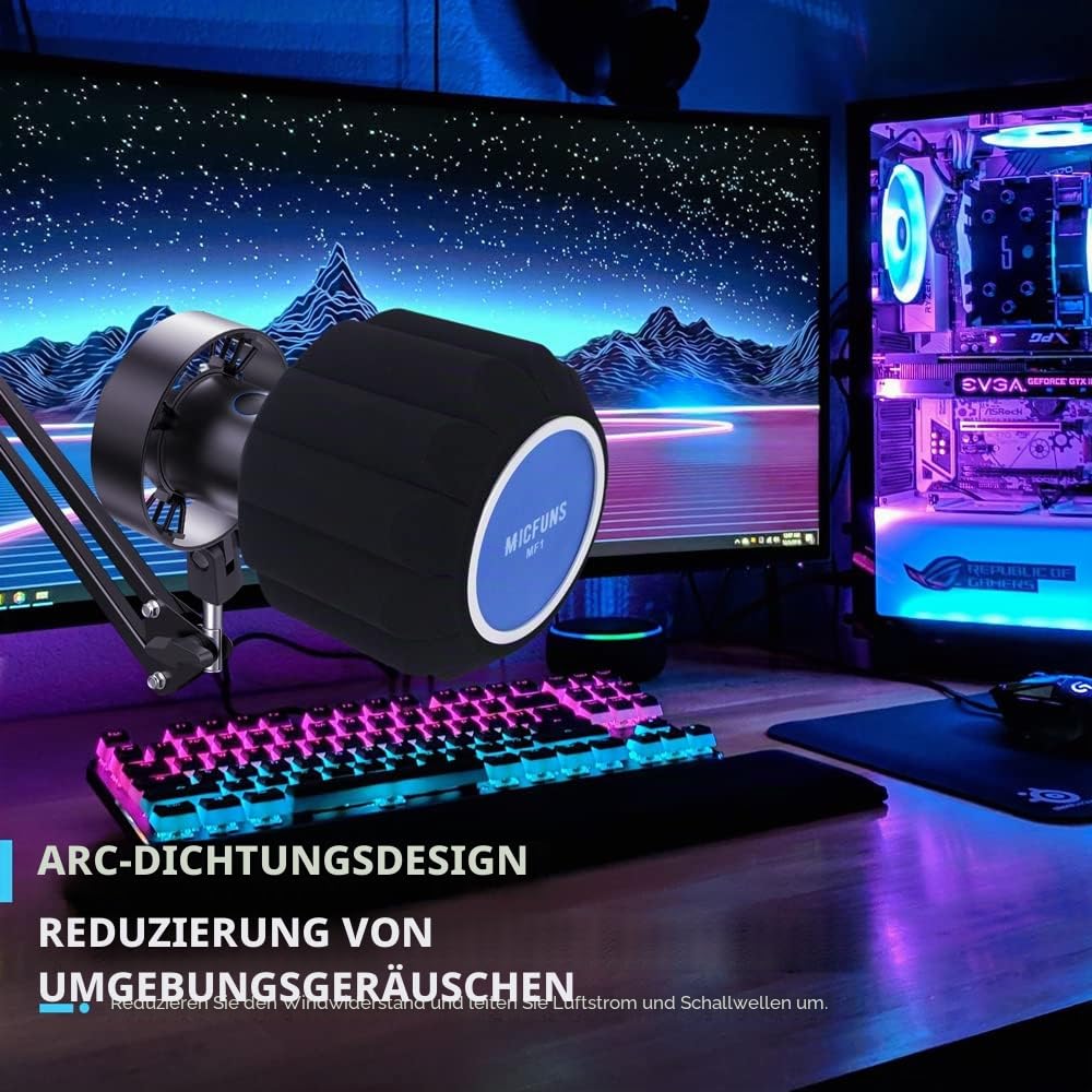 MF2 Mikrofon-Windschutzscheiben-Pop-Filter,Seitlicher Ausschnitt 45-60-mm Abgehängte Mikrofone SM7B, schallabsorbierender Schaumstoff, der Lärm und Reflexionen reduziert…