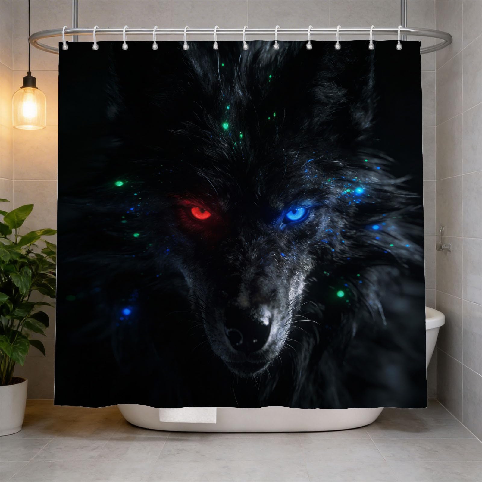 Hongduo 3D Wolf Animal Shower Curtain for Stalls Bathtubs Minimalistic Bathroom Decor Shower Curtain Set Polyester Fabric Waterproof 180x200cm/71X79 Inch with Hooks
