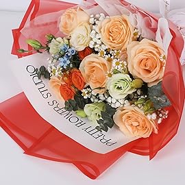 FUHITIM 20 Sheets Flower Wrapping Paper - Waterproof Floral Bouquet Packaging Paper for DIY CraftsFlorist Supplies Packaging Paper for Wedding Birthday Gift (Translucent Red)