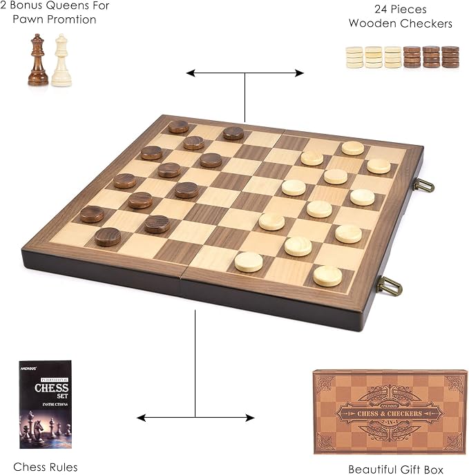 AMEROUS Juego de Ajedrez y Damas Magnético de Madera 15 in miniatura 8