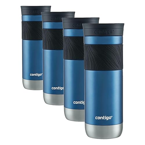 Contigo Byron Vacuum-Insulated Stainless Steel Travel Mug,20oz - Leak-Proof Lid,BPA-Free,Blue Corn - Perfect Reusable Cup for Coffee or Water; hot and cold beverage holder,(Pack of 4)