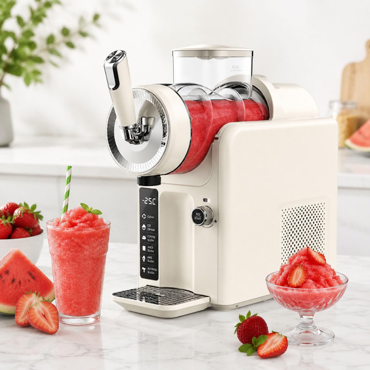 DIUNAOZI Professional Slushie Machine,1.8L Drink Maker and Slush Machine, No Ice or Blending for Margaritas, Frappes and Shakes, 5Preset Modes,Auto Clean for Home & Party White