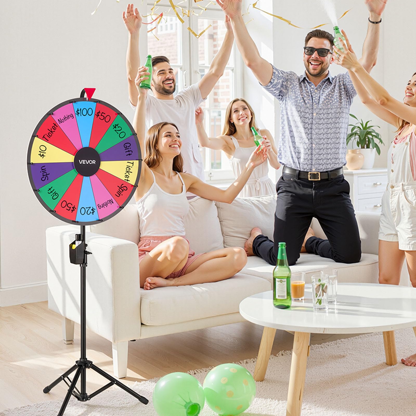 VEVOR Ruota dei Premi Girevole da 610 mm, Ruota Girevole a 14 Slot con Treppiede, Altezza Regolabile, Roulette Win Fortune con Cancellabile a Secco e 2 Pennarelli, 6 Colori, per Feste, Pub, Carnevale