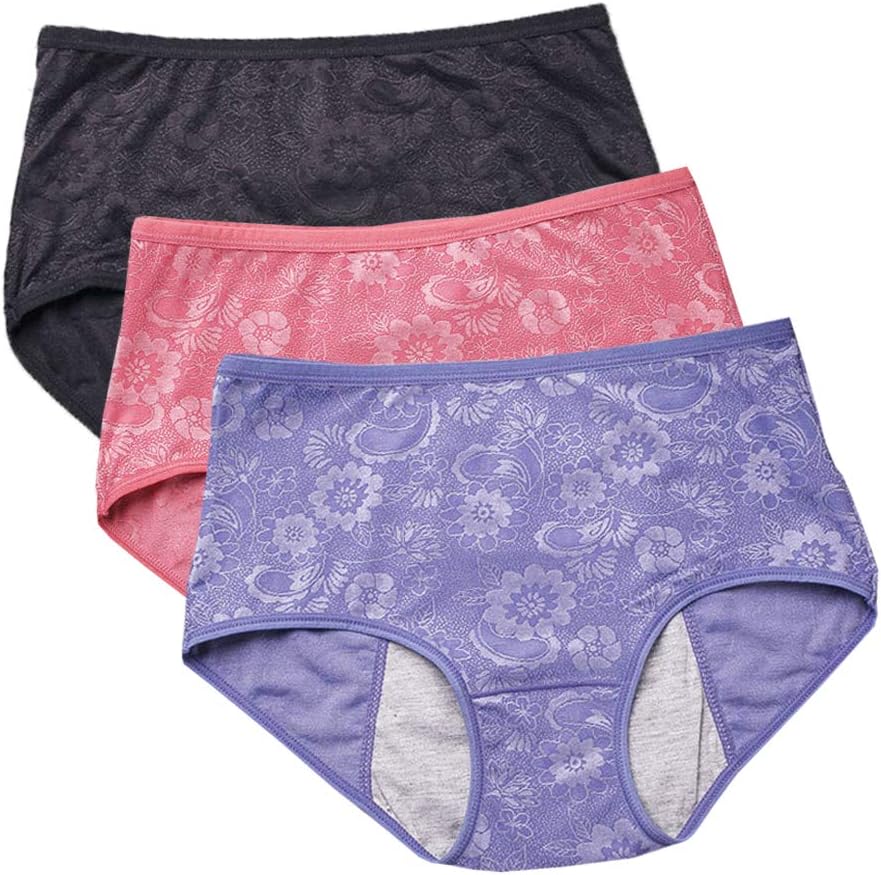 YOYI FASHION Women Menstrual Period Briefs Jacquard Easy Clean Panties Multi Pack US Size XXS-4XL/11