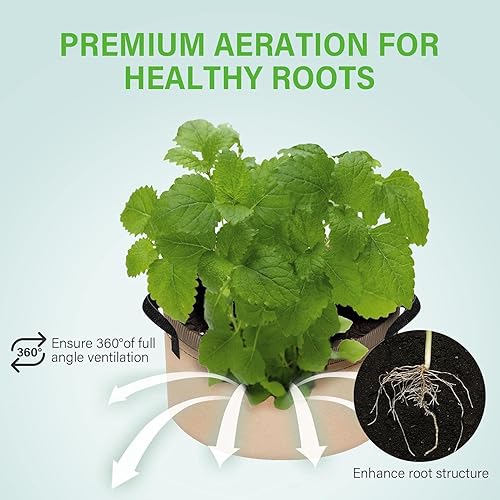 Vista 80 de iPower Grow Bags – Contenedor con aireación de tela no tejida gruesa, con asas de correa para plantas y macetas de jardín. Beige Bronceado