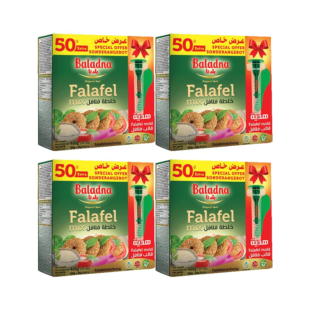 Baladna Falafel-Mischung 400 g x 4 | Kichererbsenmix mit Form | Für knusprige Falafel | Schnell & einfach | Orientalisch | Vegan | Halal | Ideal für Wraps, Bowls & Snacks