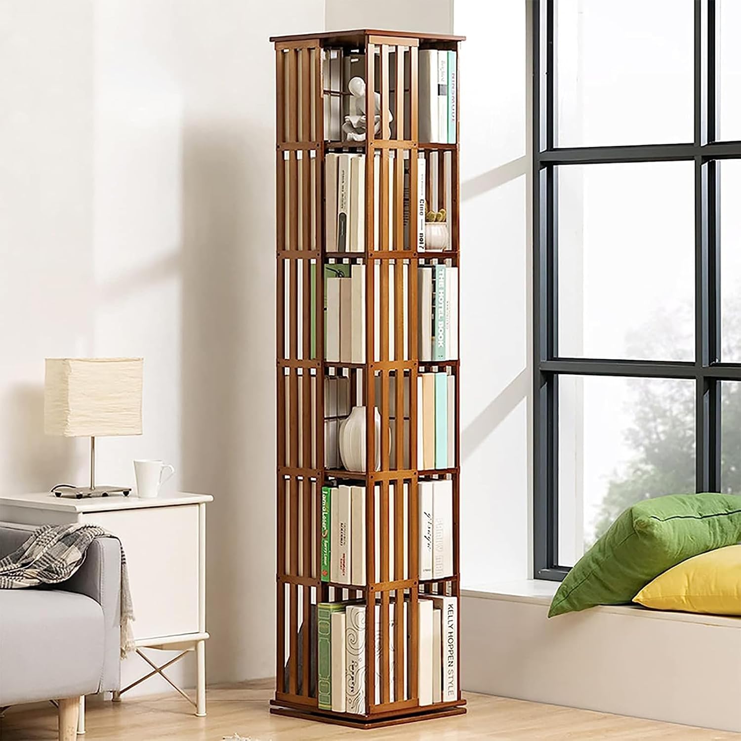 Wooden Rotating Bookshelf, 360 Rotating Bookshelf, Multilayer Rotating