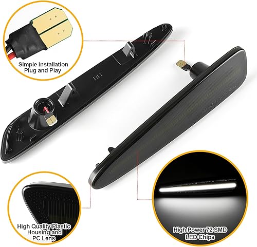 Miniatura 4 de Luces LED blancas laterales para Chevy Corvette C6 2005-2013 lente ahumada delantera trasera ahumada, lámparas blancas para parachoques de