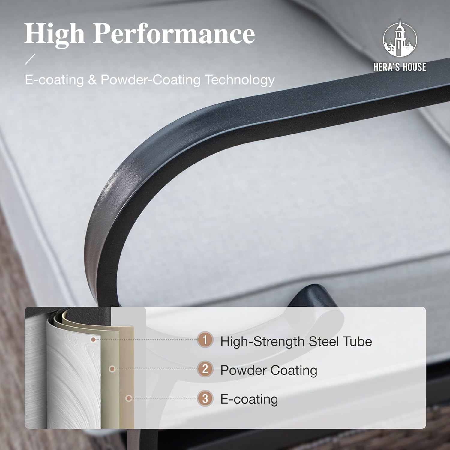 HERA'S HOUSE Patio Rocking Chairs Set of 2 with Thick Cushions, High Back Metal Outdoor Rockers, All Weather Garden Furniture for Backyard, Deck, Lawn, Light Grey