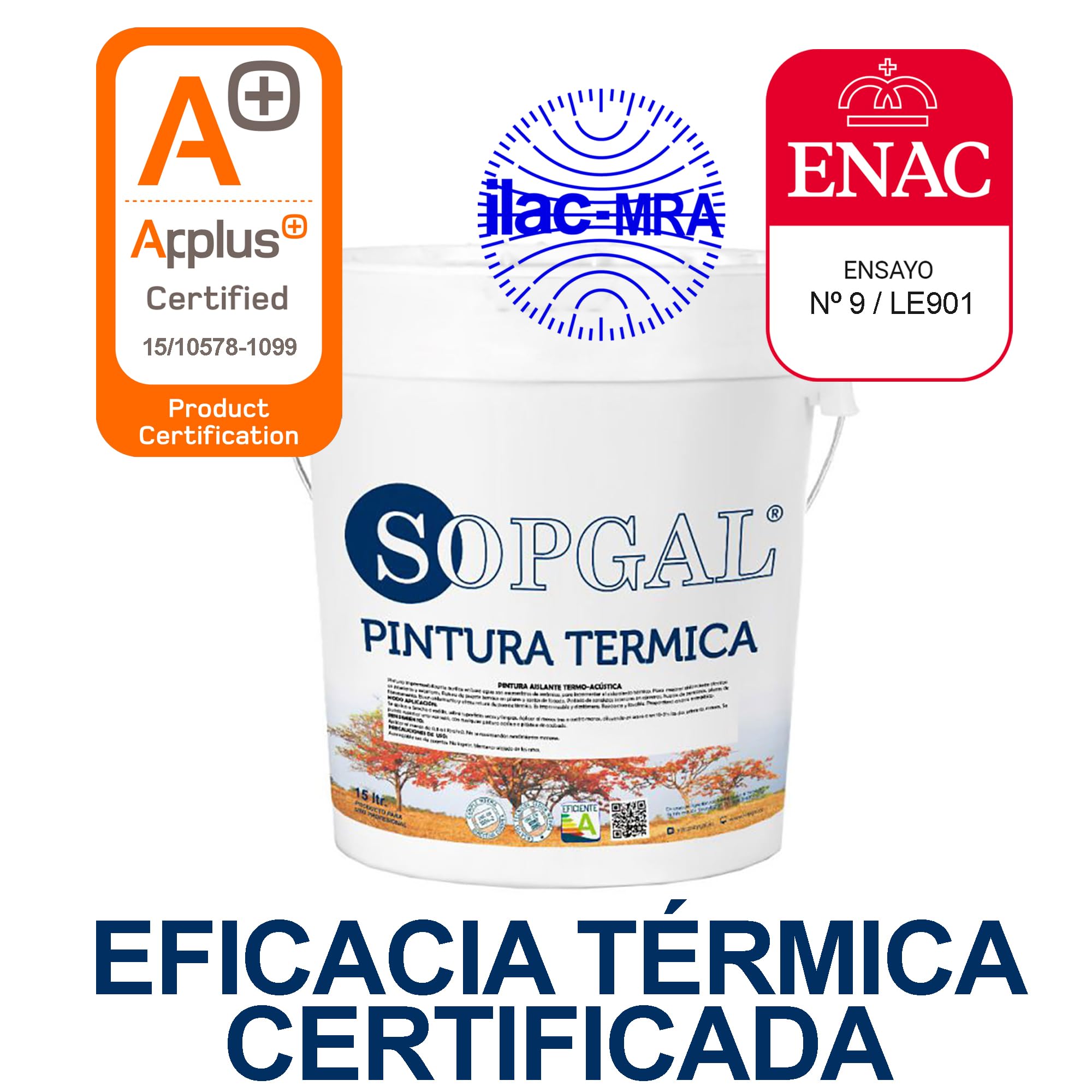 Sopgal Pintura Térmica Anti-Calor Tejados de Teja (Carta RAL, 15L) - Impermeabiliza y aisla del calor, baja la temperatura interior y evita la radiación solar