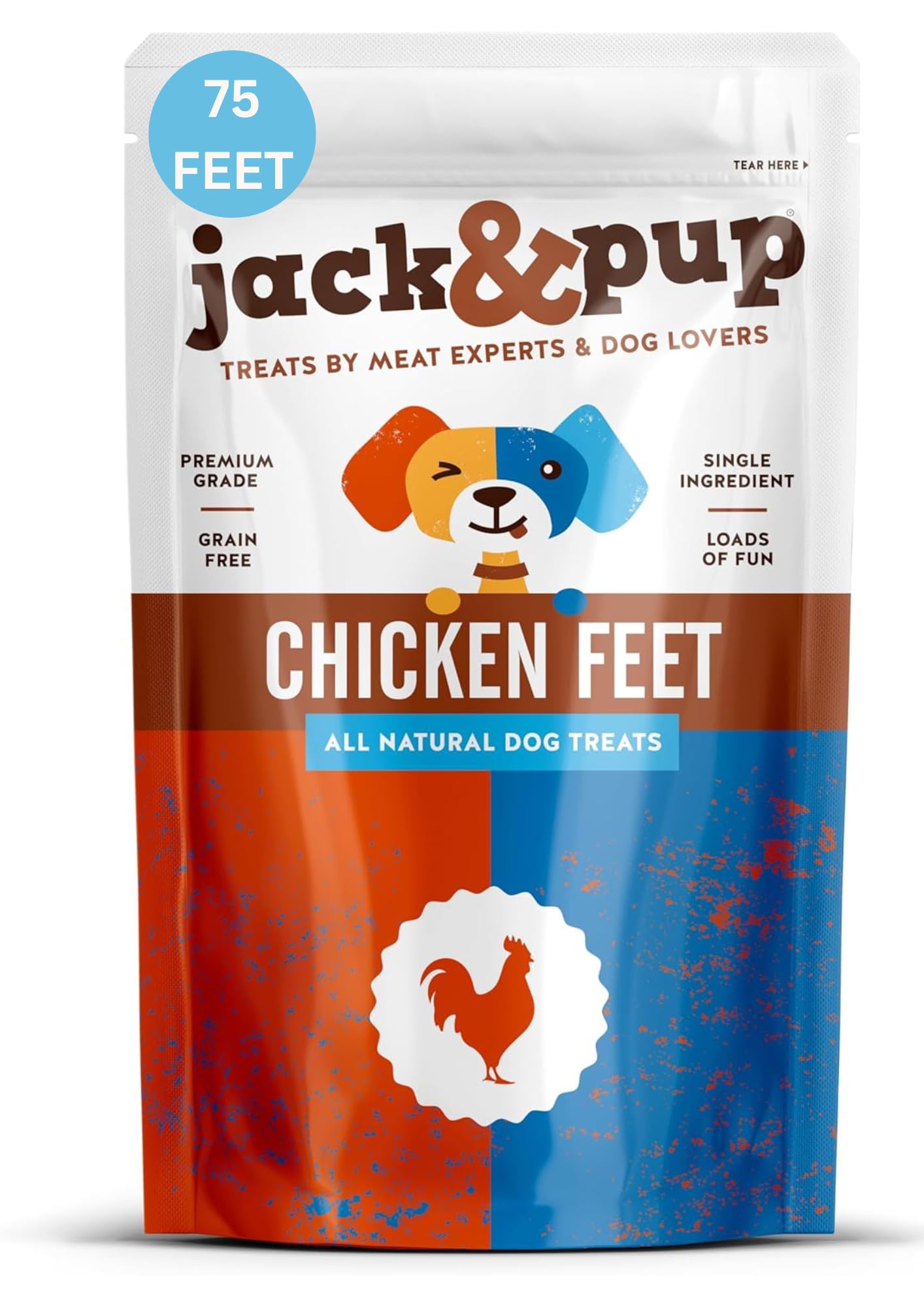 Jack&Pup Dried Chicken Feet Dog Treats | 100% Natural, Fully Digestible, Dehydrated Chicken Feet for Dogs High Protein, Joint Support (75 Pack)