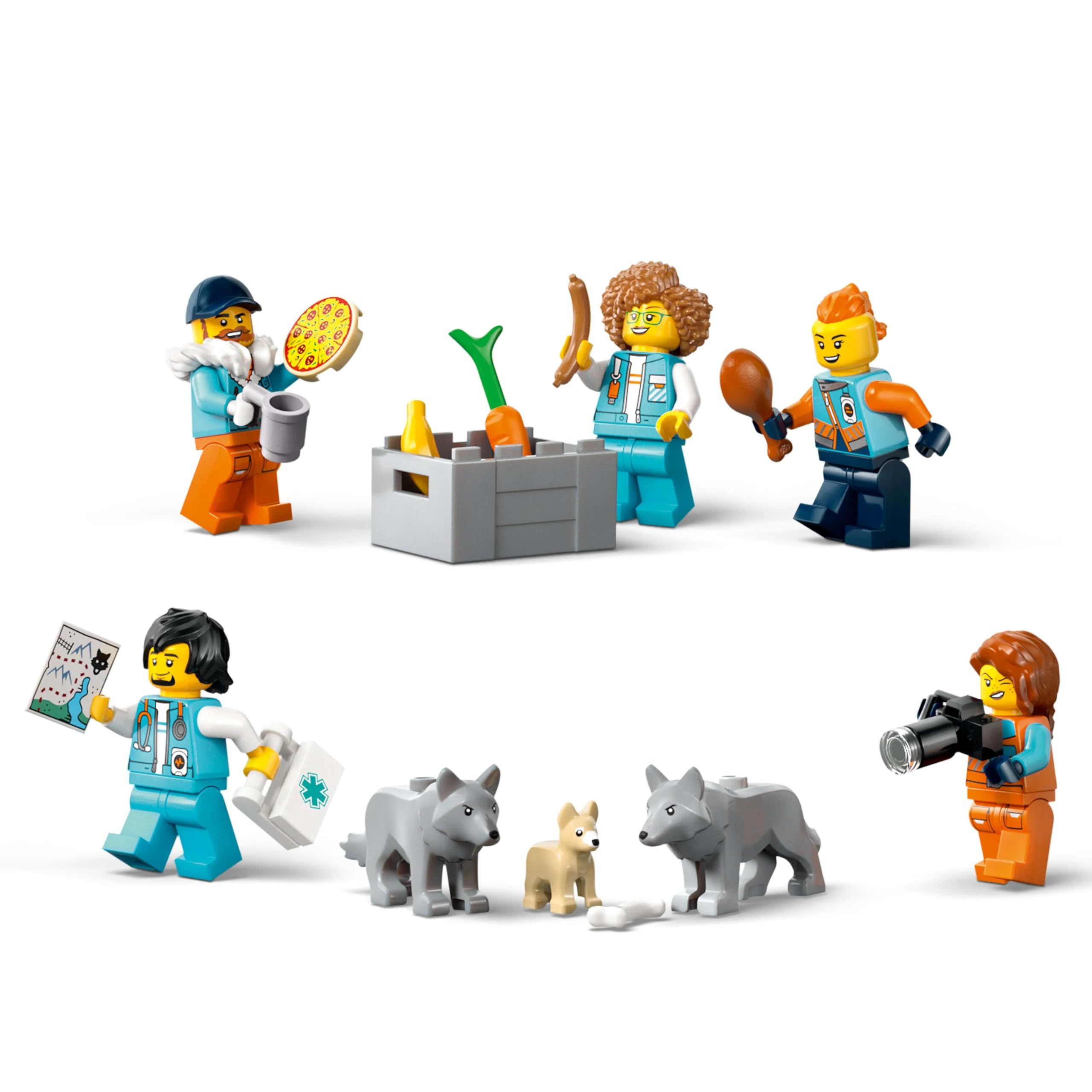 LEGO City Le Camion Scientifique des Explorateurs en Arctique - Jouet Véhicule d'Exploration avec Direction & Suspension - Motoneige, 5 Minifigurines & 3 Figurines de Loups - Cadeau Garçon 8 ans 60471