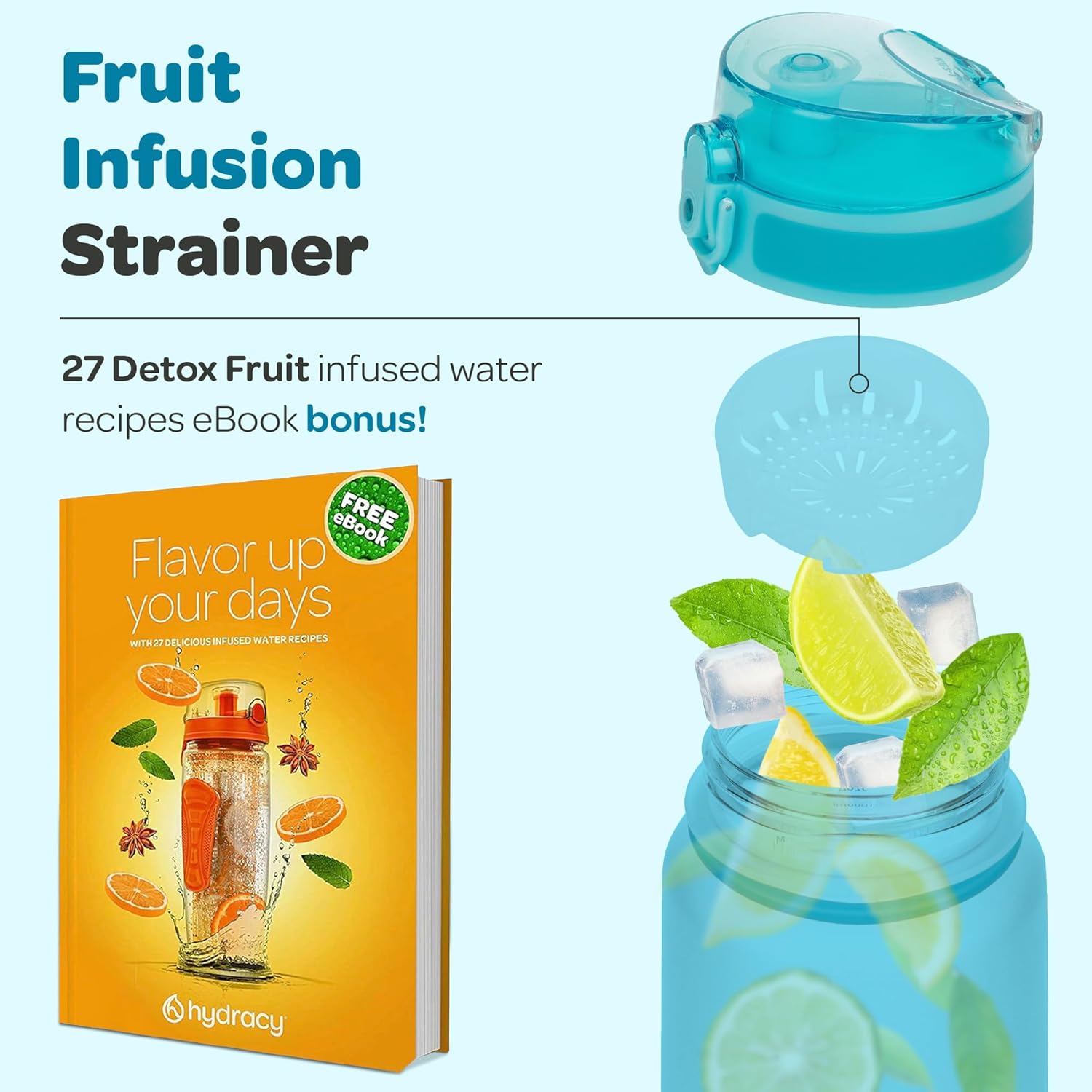 Hydracy Water Bottle with Time Marker -Large BPA Free Water Bottle & No Sweat Sleeve -Leak Proof Gym Bottle with Fruit Infuser Strainer & Times to Drink -Ideal for Fitness Sports & Outdoors - Image 7