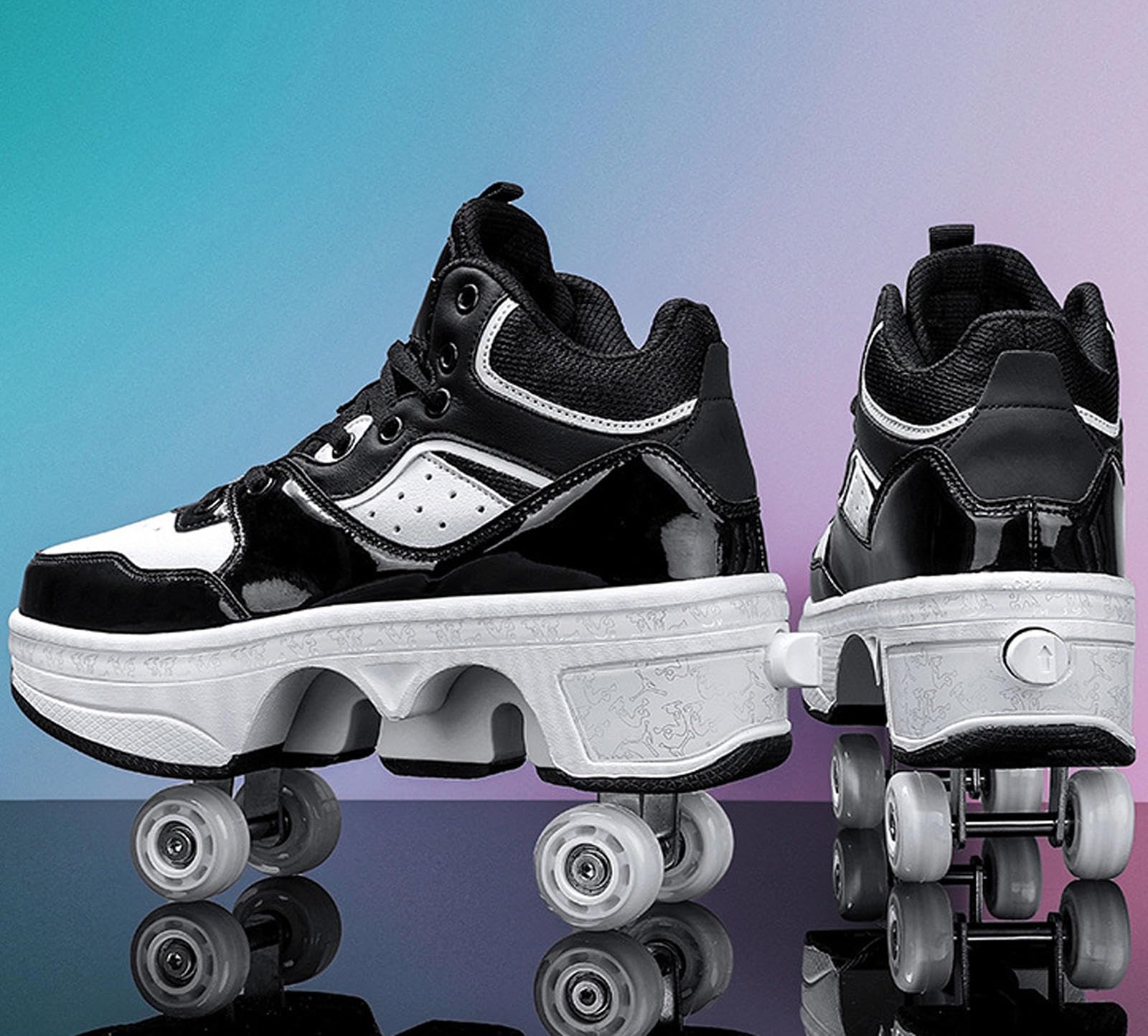 Chaussures de Patin à roulettes, Chaussures de Sport Multifonctions 2 en 1 avec Roues, Chaussures de Patin à roulettes escamotables Skateboard Roller Shoes
