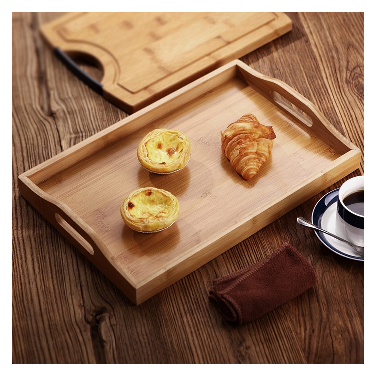 Bandeja Bandeja de Servicio de bambú Bandemen de Comida de Desayuno con Asas Grandes para la Mesa de café Familiar Fiestas Restaurantes Bandeja Antideslizante (Size : XL)