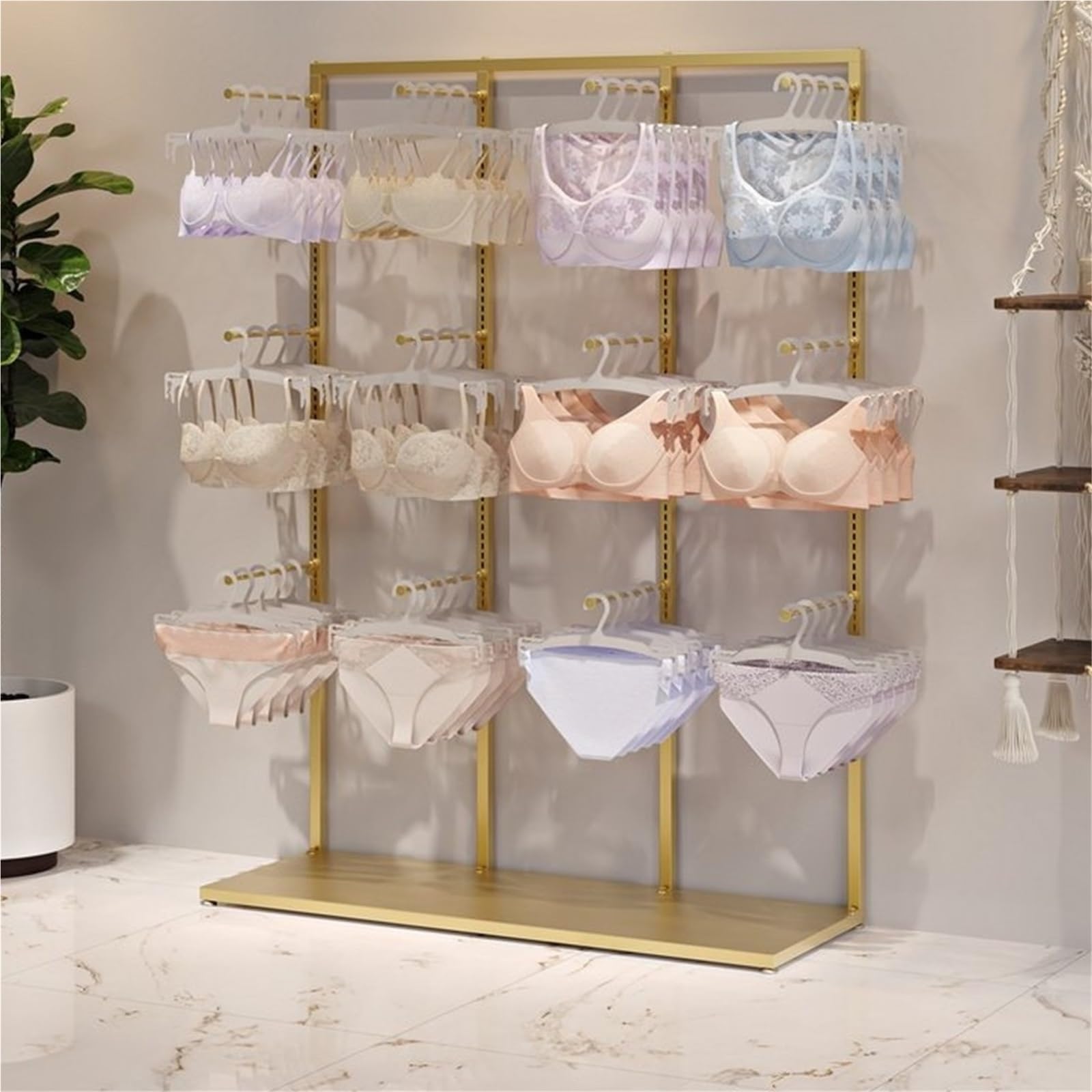 Lingerie-Präsentationsständer Gold für Einzelhandel, Robuster Unterwäsche-Organizer aus Metall mit verstellbaren Haken, Freistehender Kleiderständer für BHs, Slips & Socken(Black,160x40x100cm)