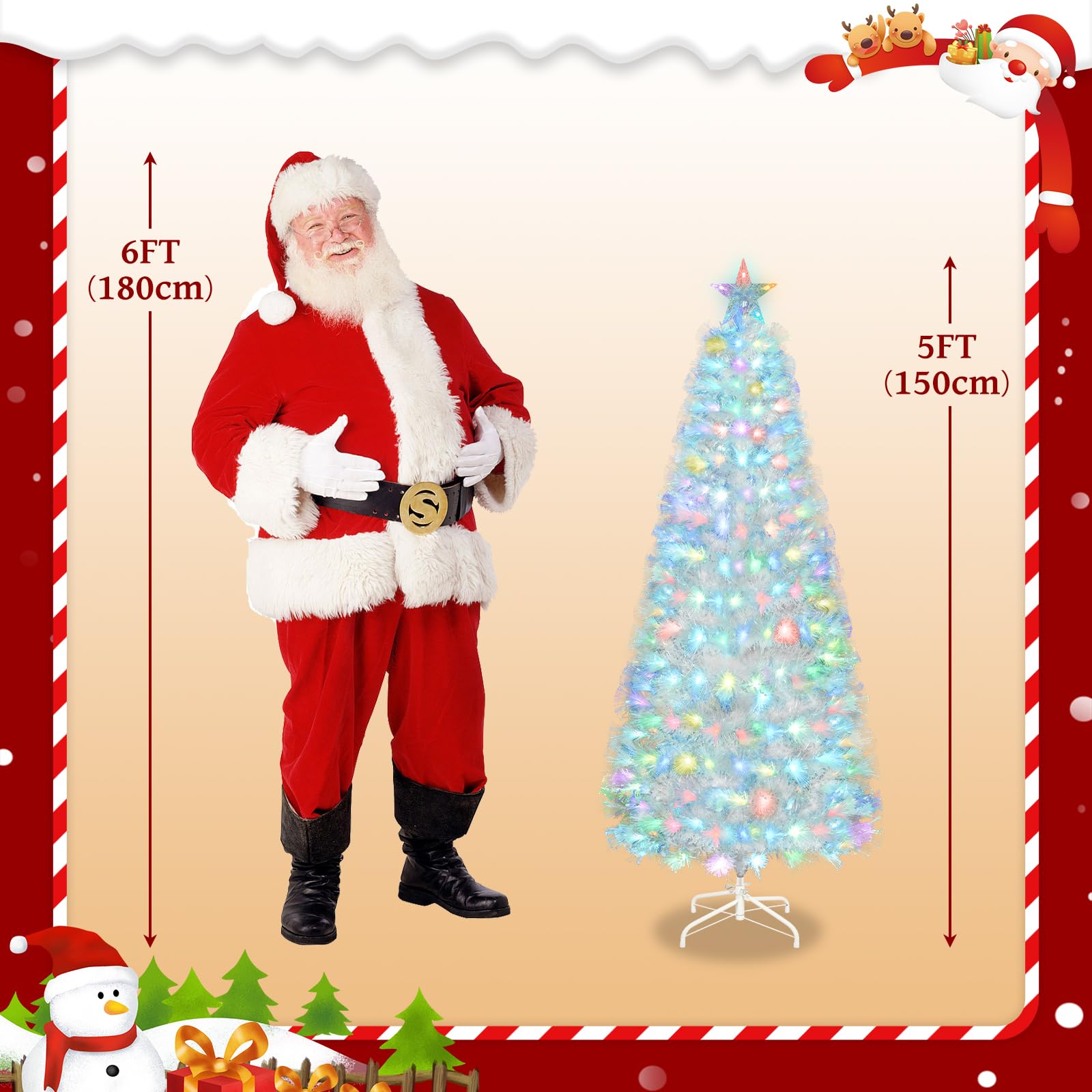 Uten Sapin de Noël Artificiel Blanc 150 cm, Lumineux LED Fibre Optique avec LED, Base métallique, 170 Branches en PVC, décorations de Noël