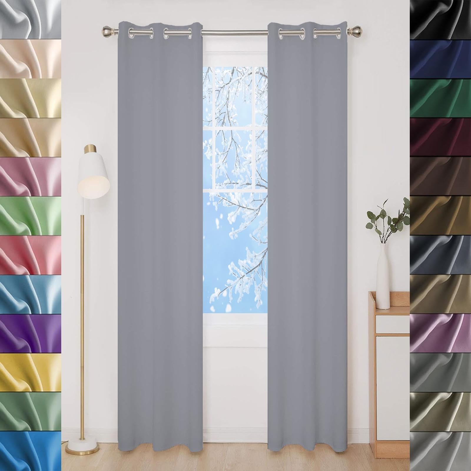GAIFNAG Blackout Pencil Pleat Curtains 120 x 220 cm Drop Eyelet, Lightweight, Thermal Insulated Eyelet Ring Top of Curtains for Apartment/Hotel Dorm, Light Grey