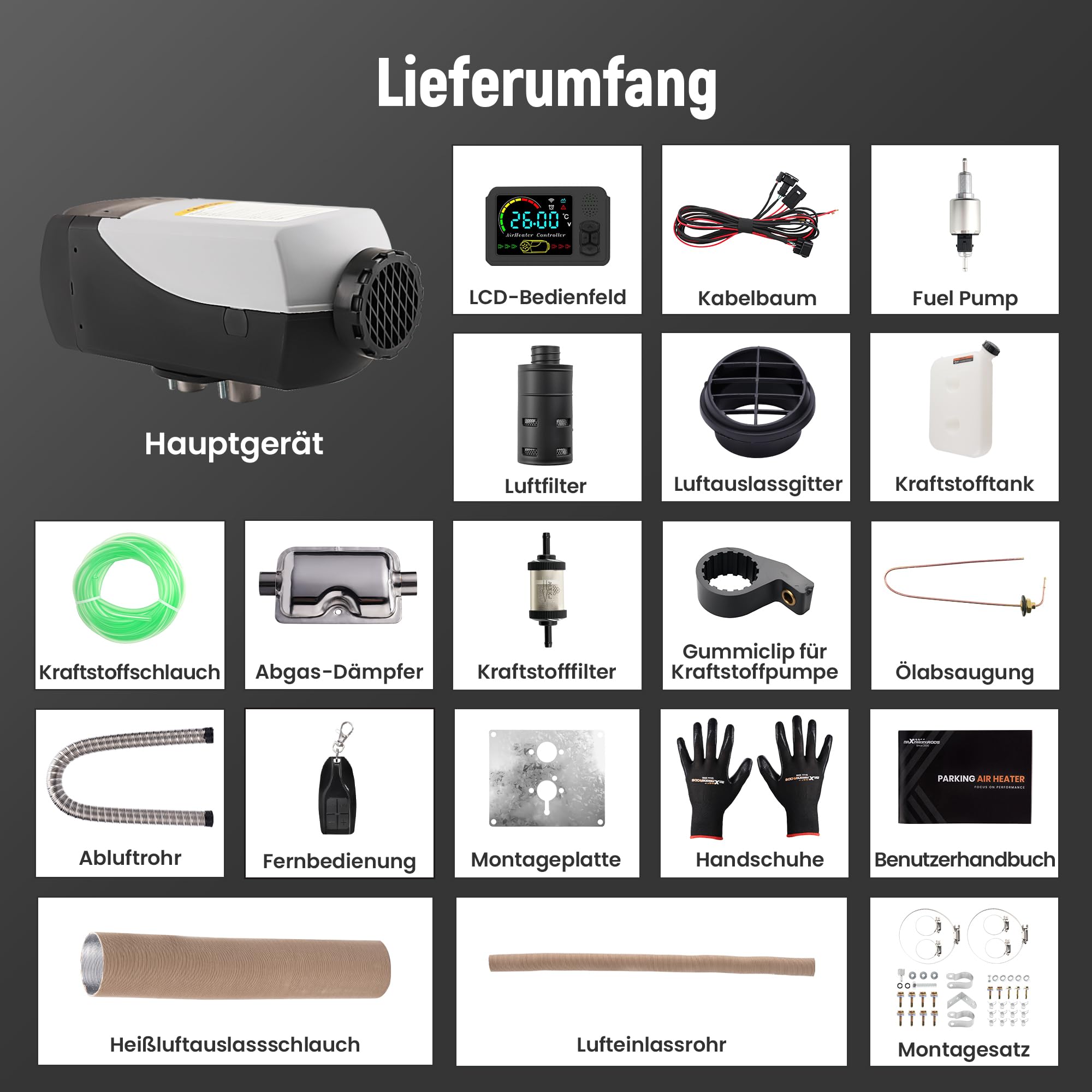 maXpeedingrods 2KW 12V Diesel Standheizung Heizgerät für LKW Wohnwagen Boot Yacht LCD-Schalter
