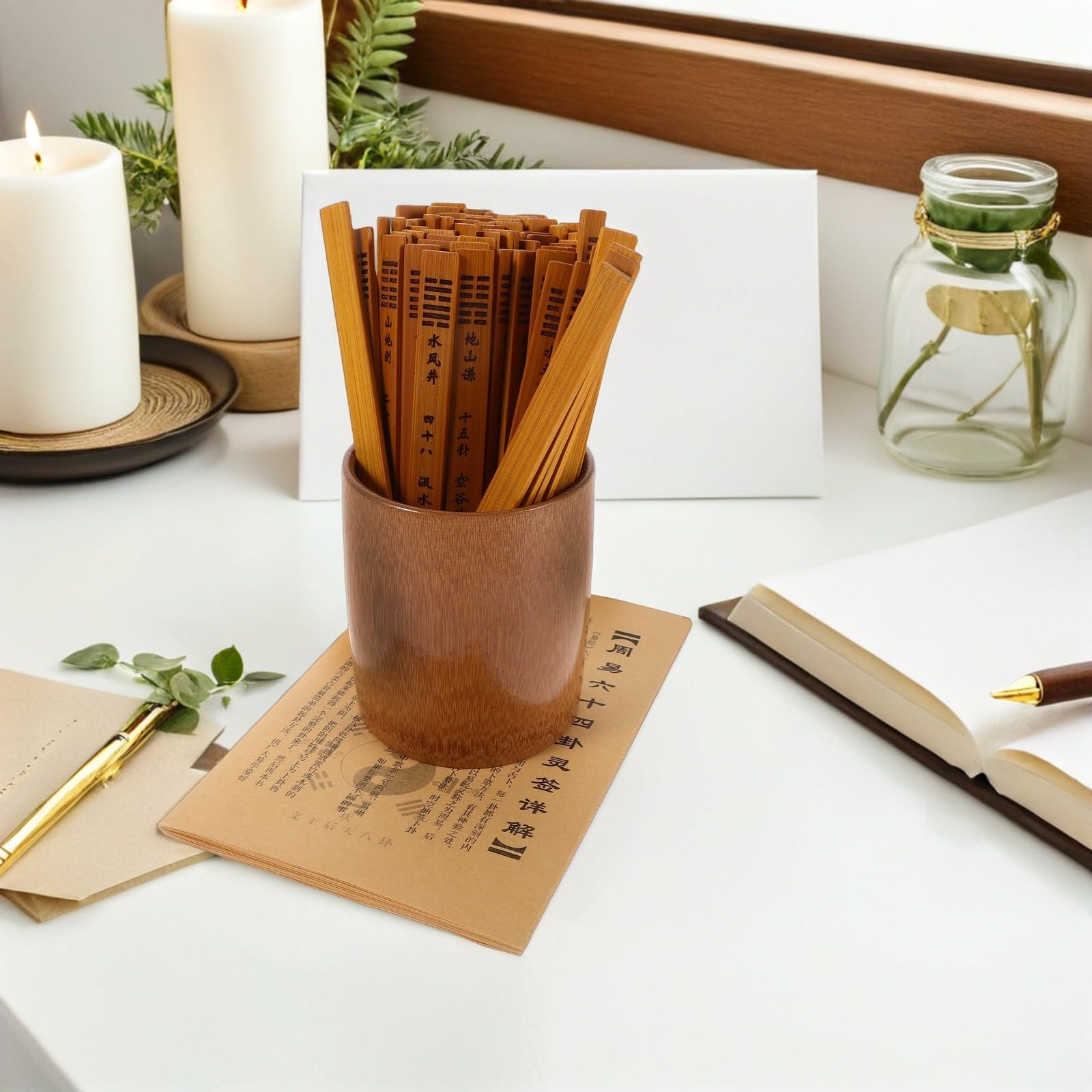 BESPORTBLE Set Bastoncini Divinazione Bamboo 64 Esagrammi per Meditazione e Profezia, Strumento Tradizionale Cinese Portatile con Guida e Immagine, per Studenti e Praticanti Taoismo