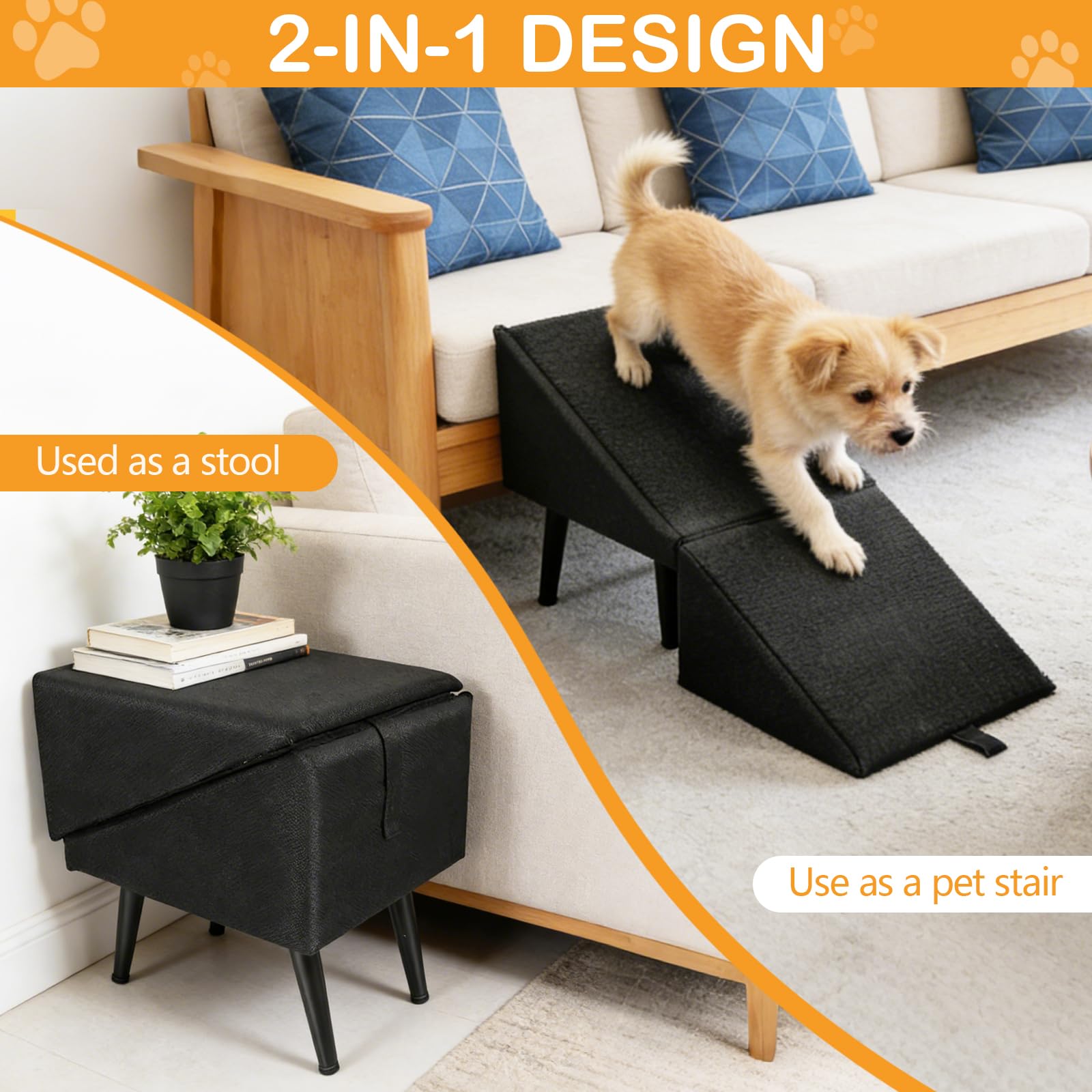 Rampa para Perros, Escalera Multifuncionales para Perro Escalera Plegable para Mascota para Cama y Sofá Rampa de Madera para Mascota Negra con Ventosas Antideslizantes para Perros y Gatos