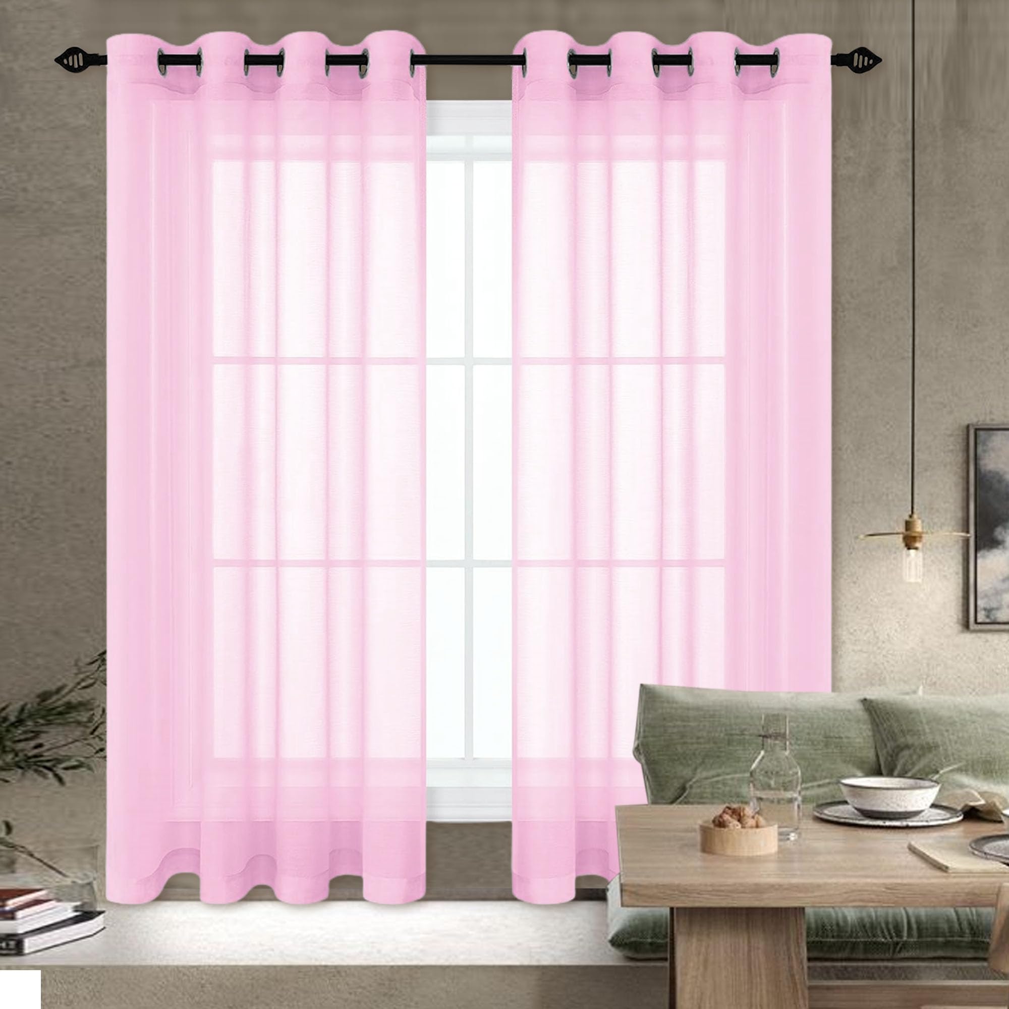 TAOLITAO Sheer Curtainsc 240 x 210 cm Light Filtering Short Voile Curtains Solid Color for Living Room Kitcken Bedroom, Pink