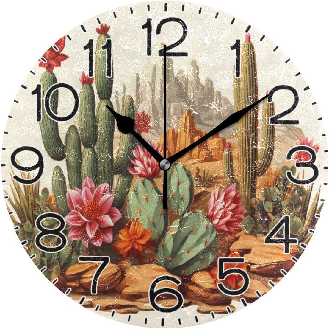 ALAZA Cactus in Desert2 Wall Clock Battery Operated Non Ticking Silent Quartz Analog Rustic Farmhouse Round Clock Retro Decor for Home Kitchen Living Room Bathroom